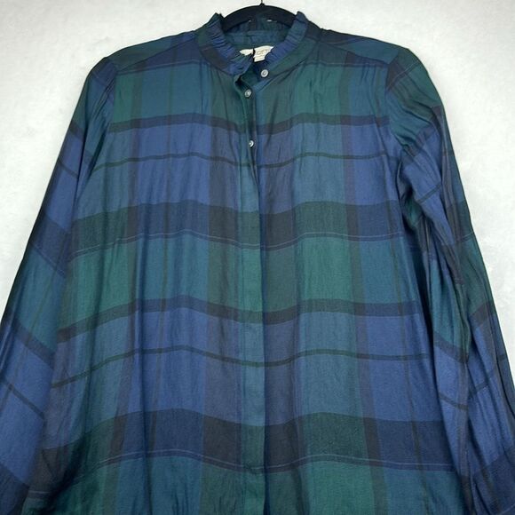 Ann Taylor LOFT Womens Button Front Shirt Sz Small Blue Green Plaid Rayon Blend - Picture 8 of 11